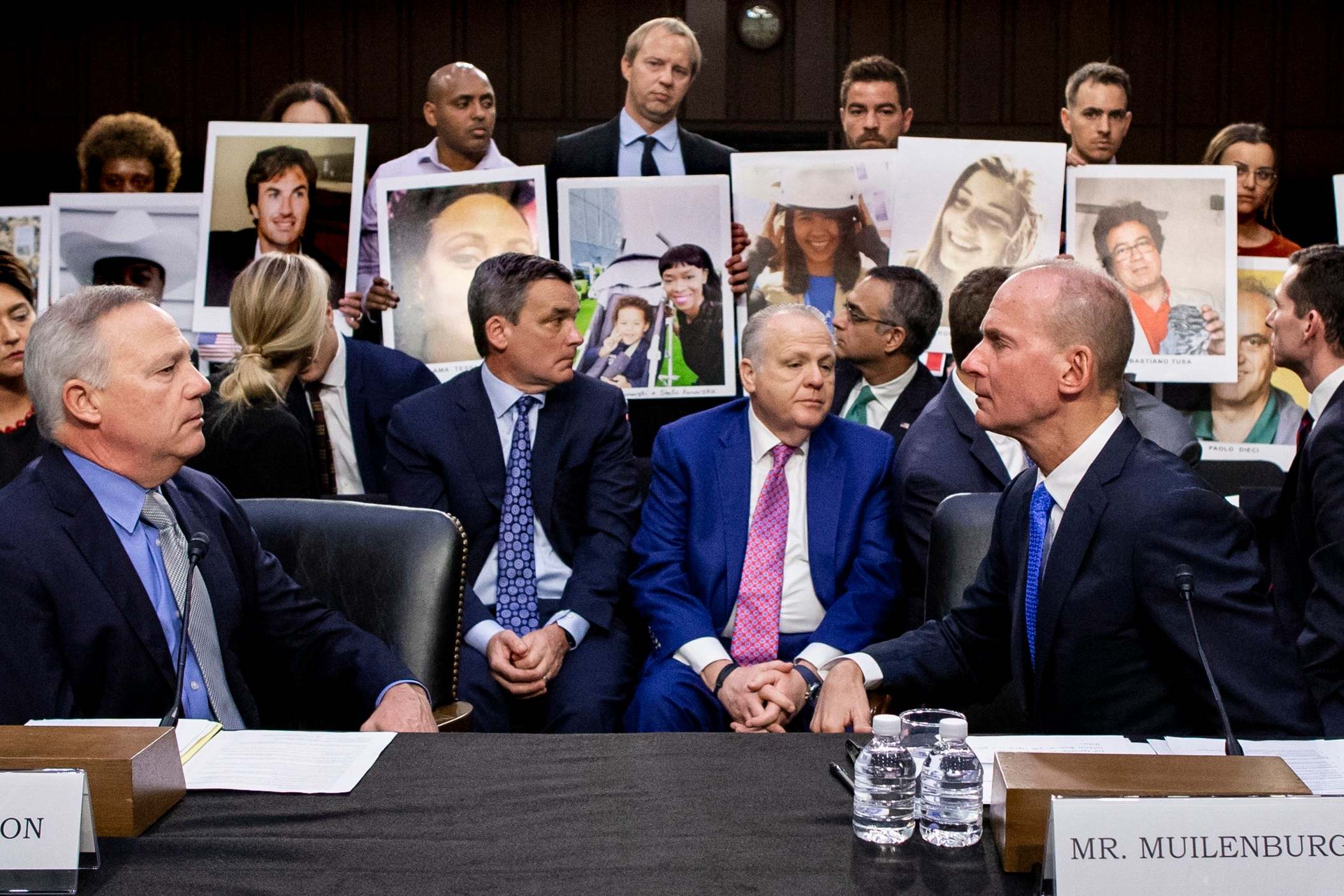 Boeing executives testifying during a Senate committee on the safety and future of the 737 Max in October