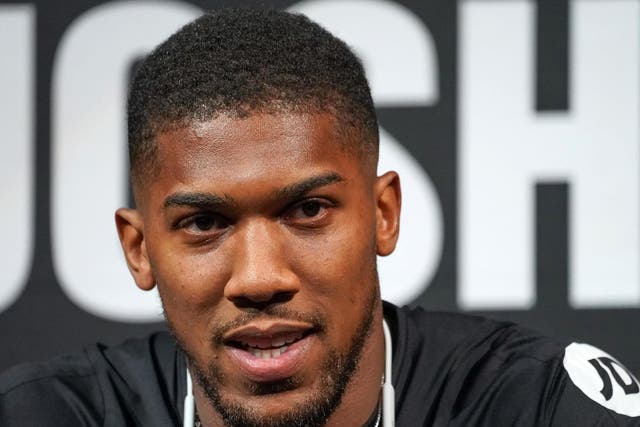 Anthony Joshua speaking at a press conference ahead of the rematch