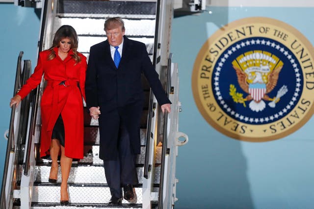 President Donald Trump and first lady touch down at Stansted ahead of two-day Nato summit