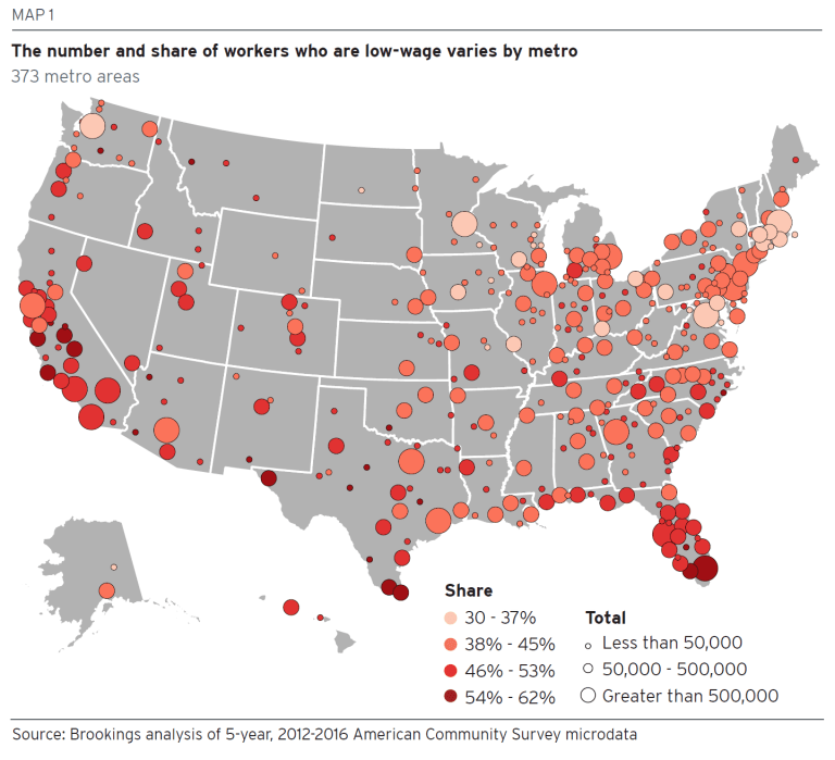 Map of low-wage prevalence in US cities