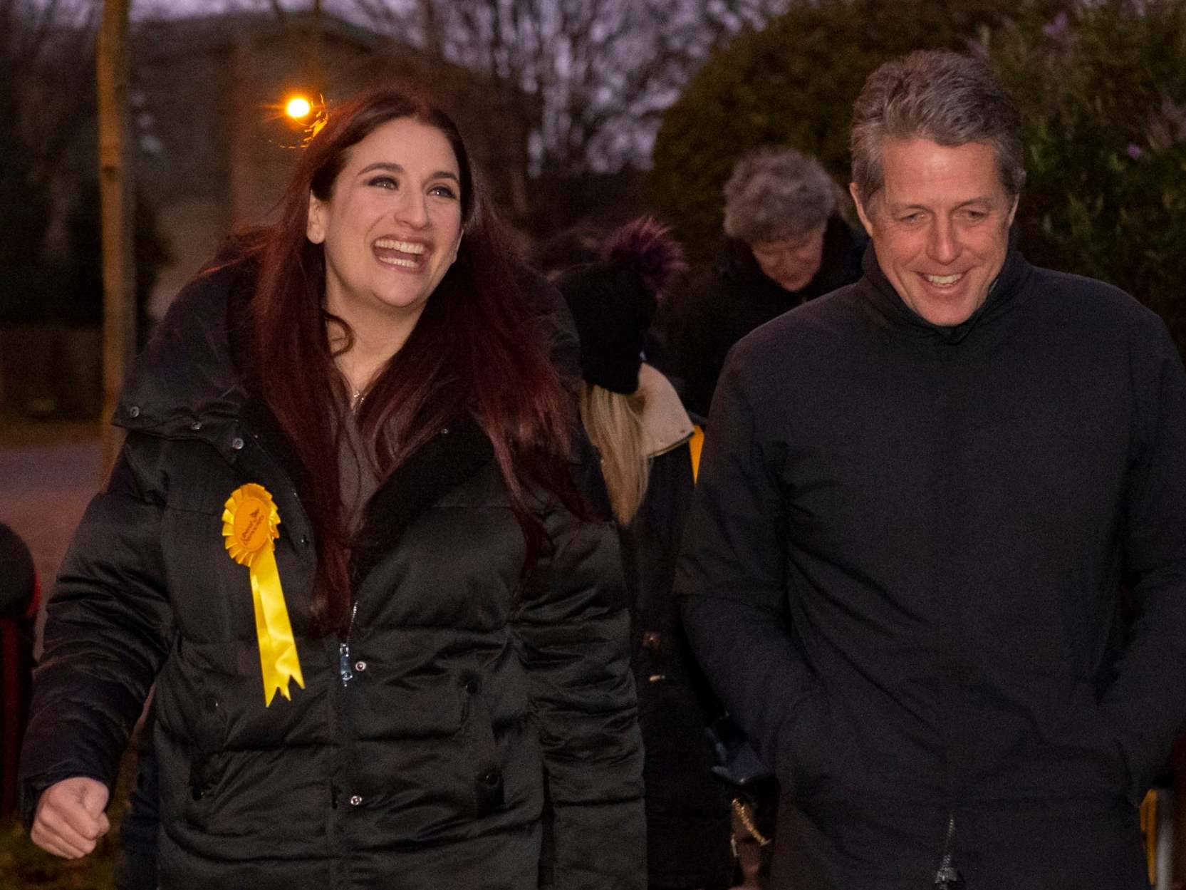 Then Liberal Democrat candidate Luciana Berger and Hugh Grant canvassing during the election