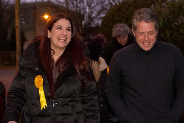 Liberal Democrat's candidate for Finchley and Golders Green, Luciana Berger and Hugh Grant canvassing