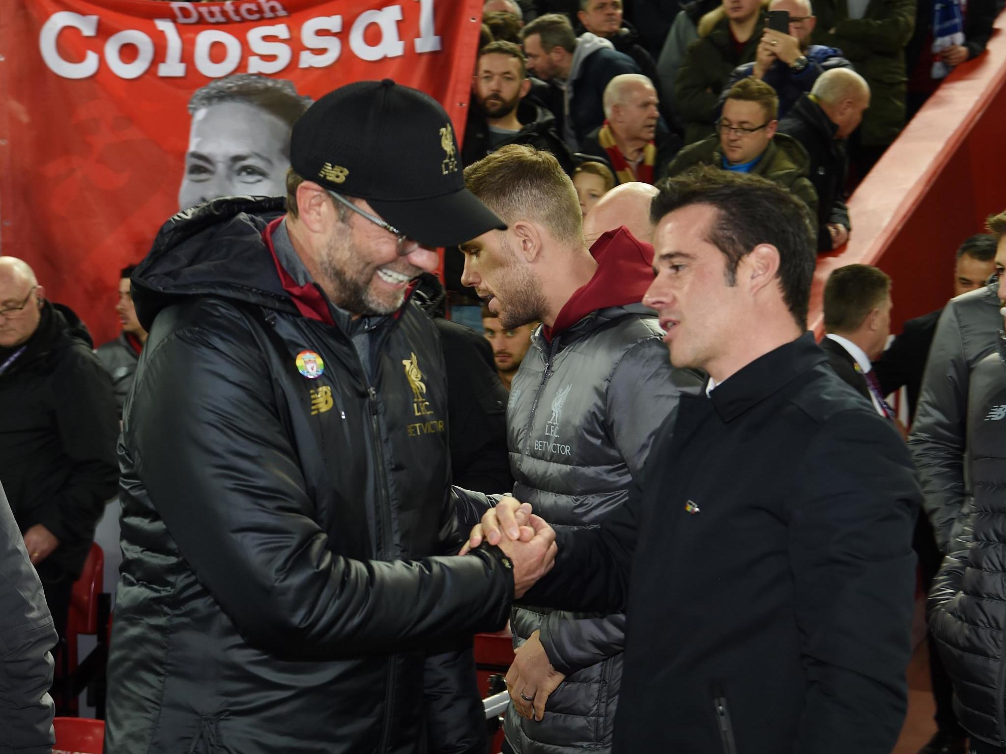 Klopp with Marco Silva, during the latter’s time as Everton coach