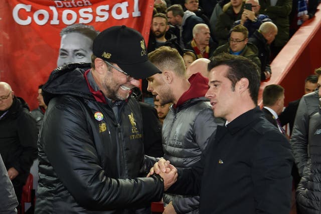 Jurgen Klopp Manager of Liverpool with Marco Silva Manager of Everton
