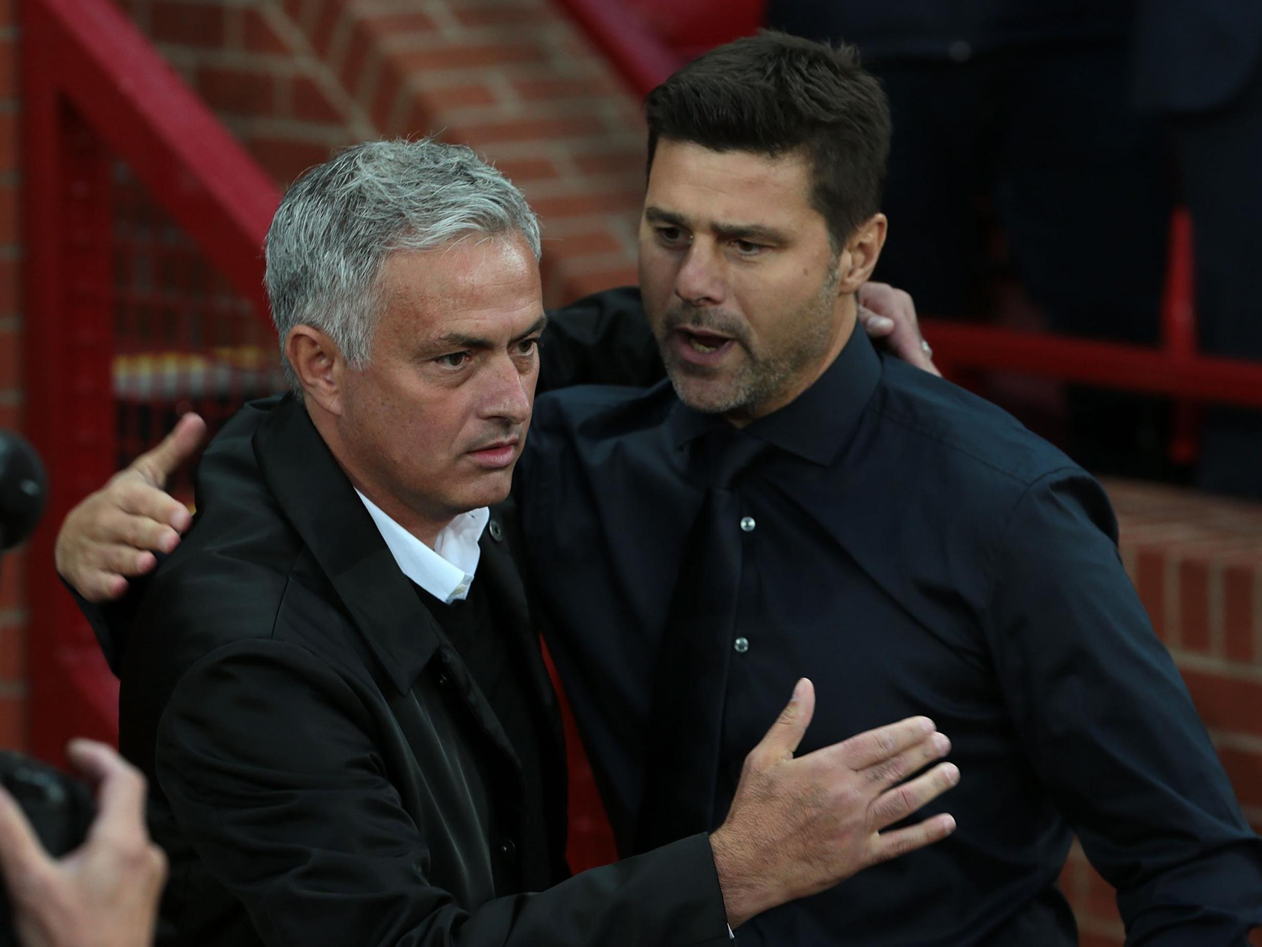 Jose Mourinho and Mauricio Pochettino at a meeting between United and Tottenham last year at Old Trafford