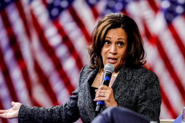 US Democratic presidential candidate Sen Kamala Harris (D-CA) responds to a question during a forum