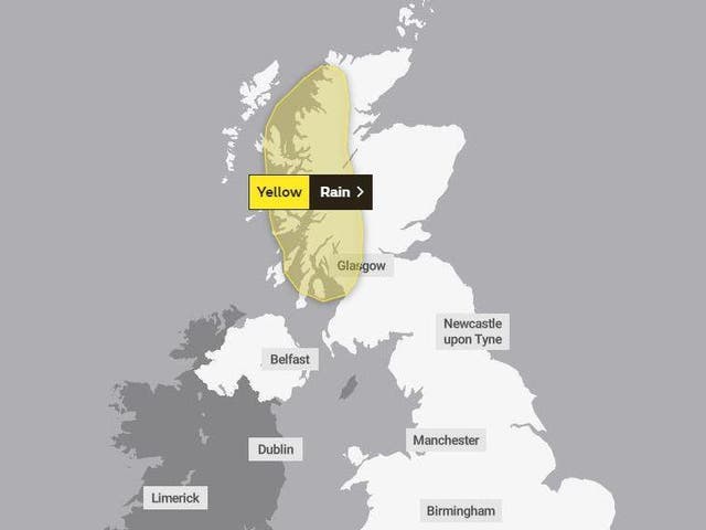 A weather warning for rain is in place for northwest Scotland