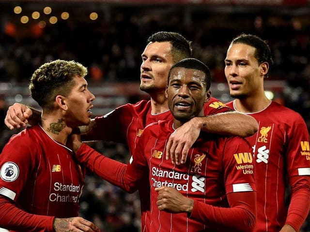 Liverpool celebrate against Everton