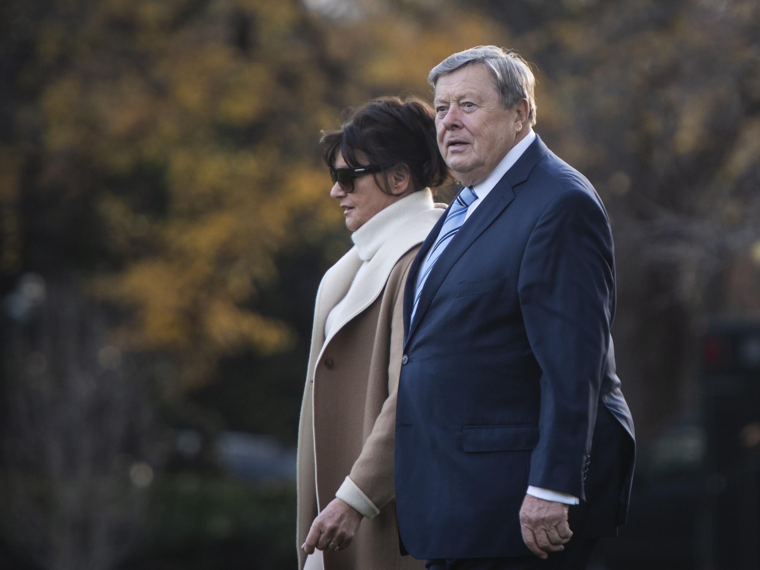 Viktor and Amalija Knavs, the parents of first lady Melania Trump, follow the president from the Oval Office