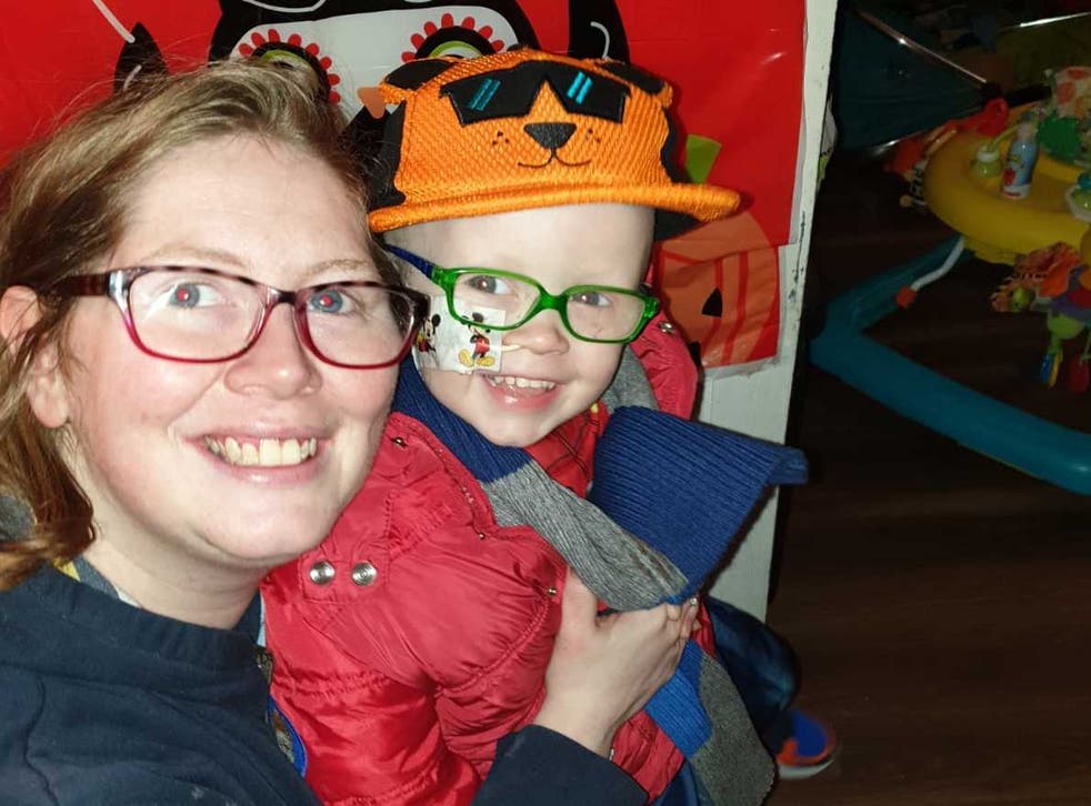Samantha Novle, 28, and her three-year-old son, Matthew, who was diagnosed with cancer in May, before the family fell into serious financial difficulties