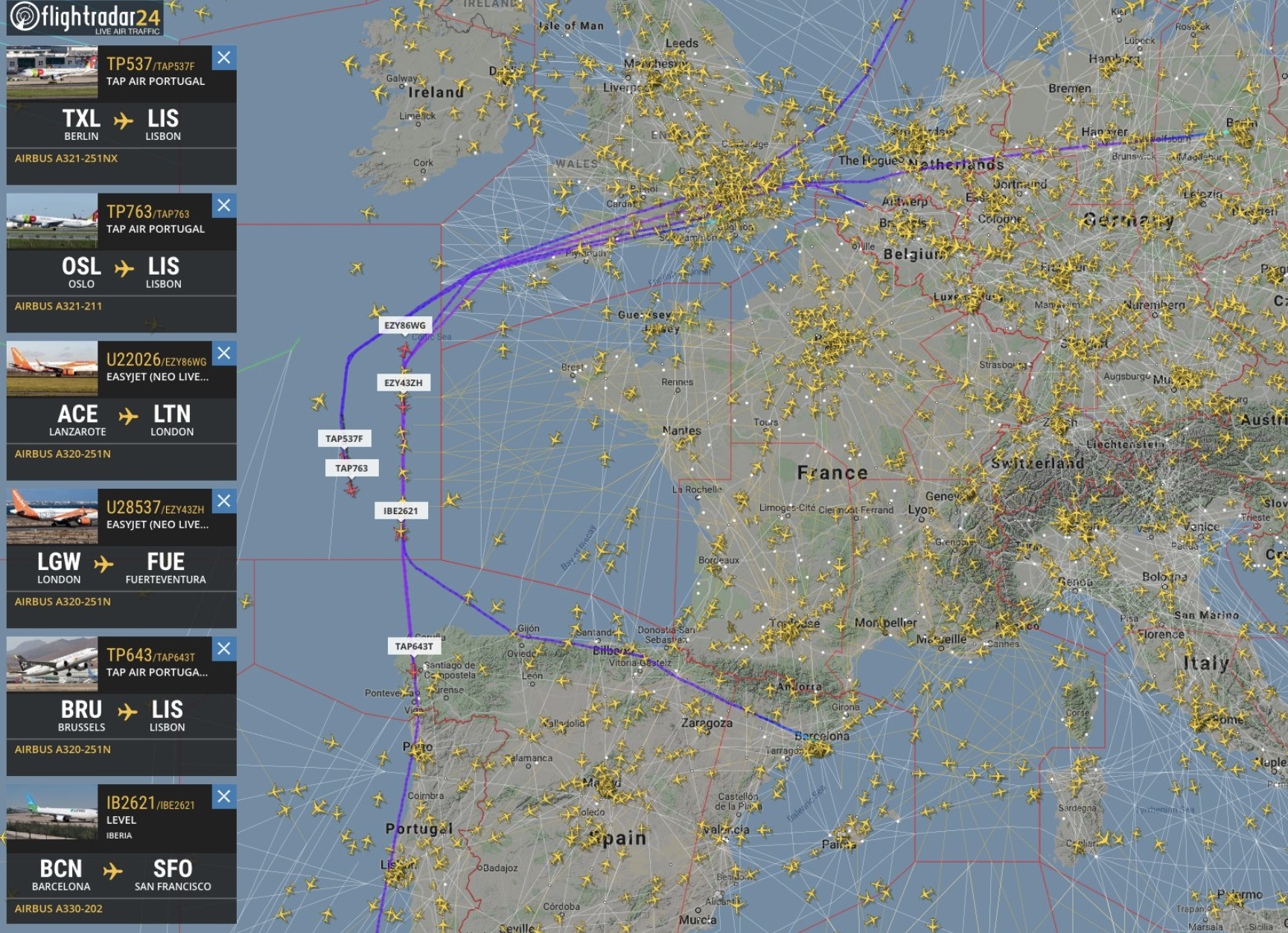 Wide berth: some flight paths from the first day of the French air-traffic control strike