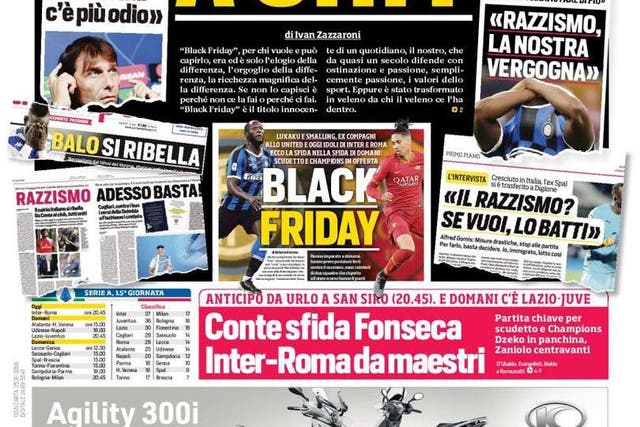 The Italian newspaper hit back at racism claims with their front page on Friday
