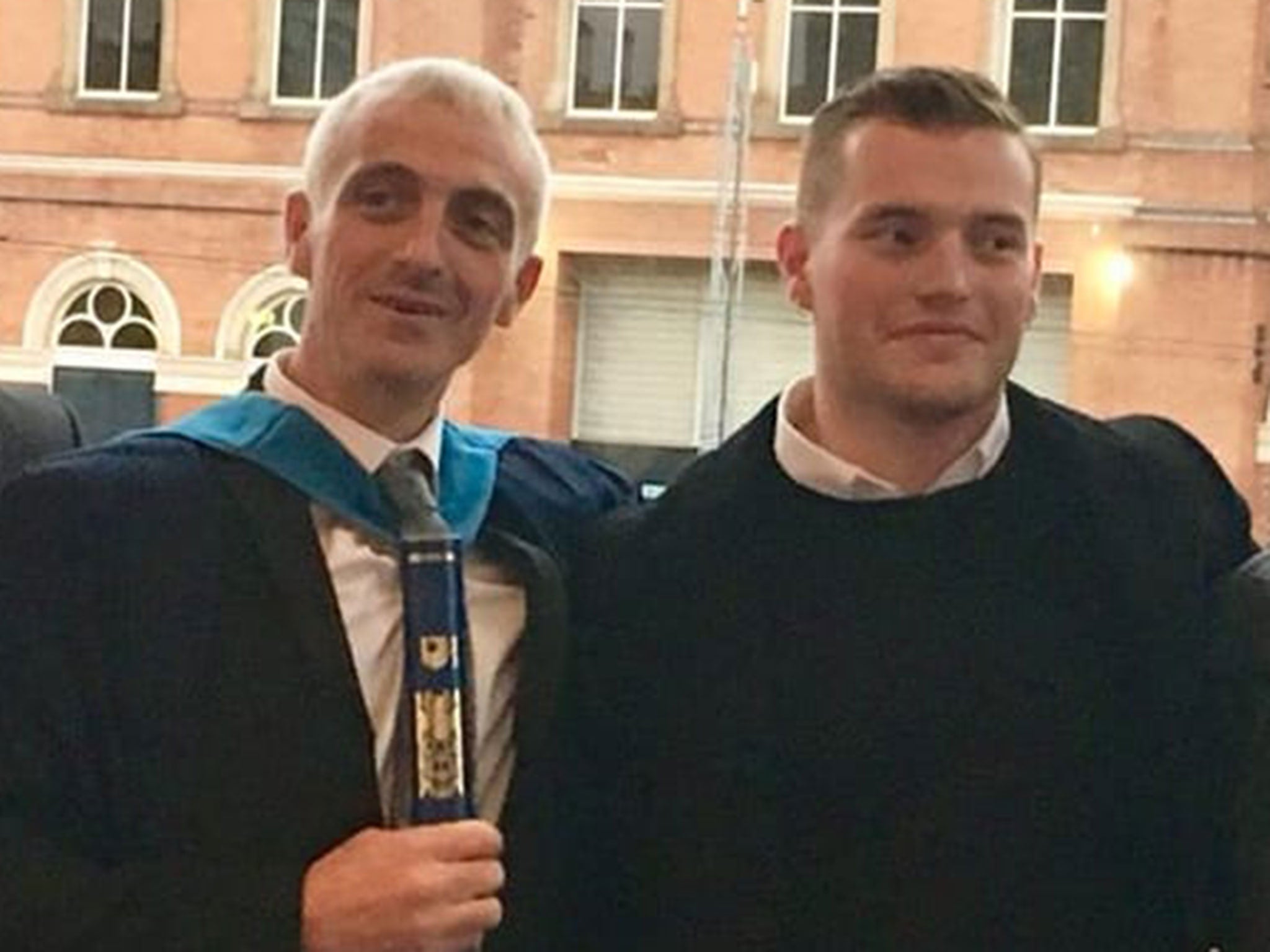 John Crilly with Jack Merritt at his university graduation in Manchester in September