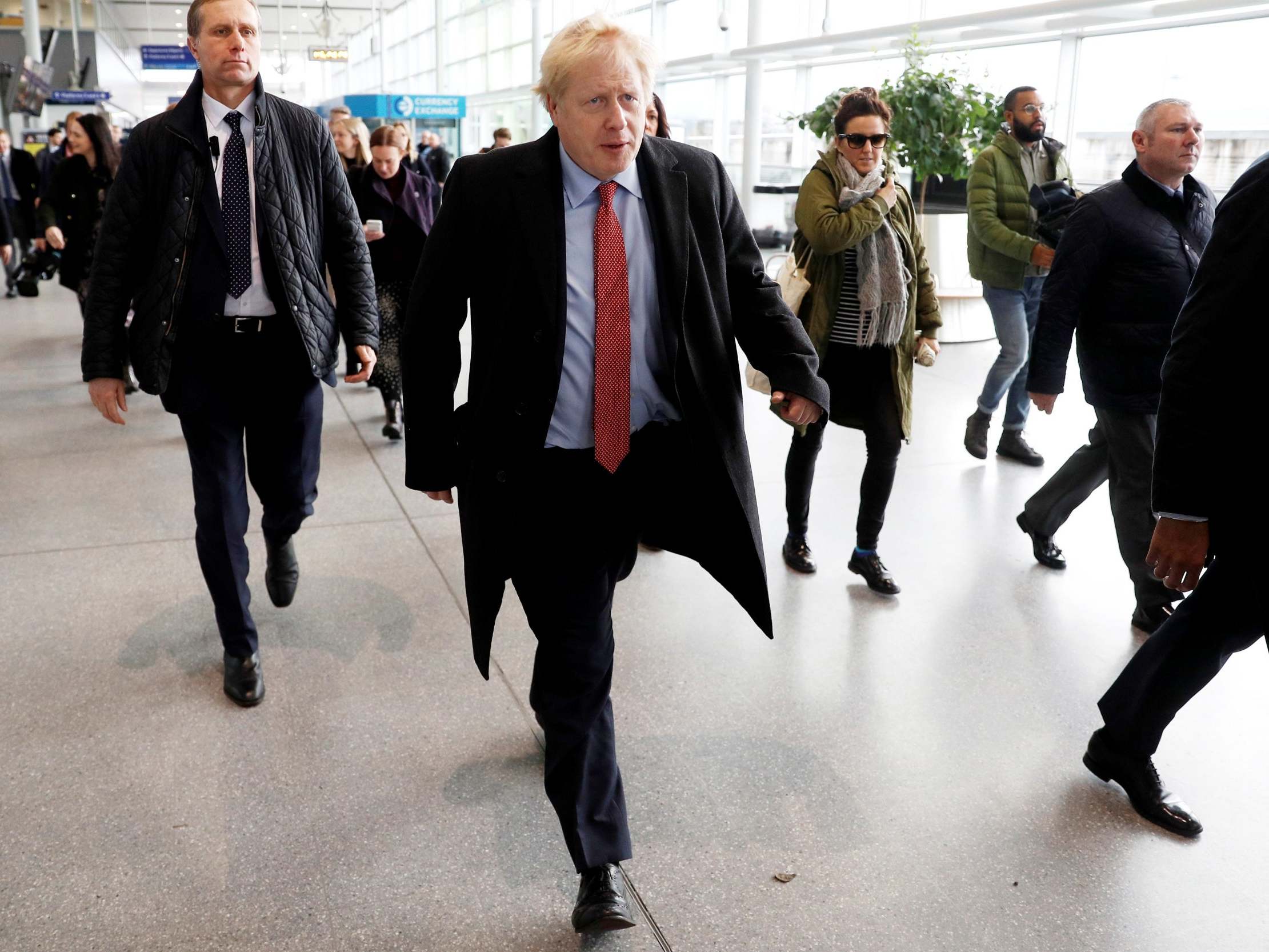 Johnson arrives at Ebbsfleet station in Kent on the campaign trail yesterday