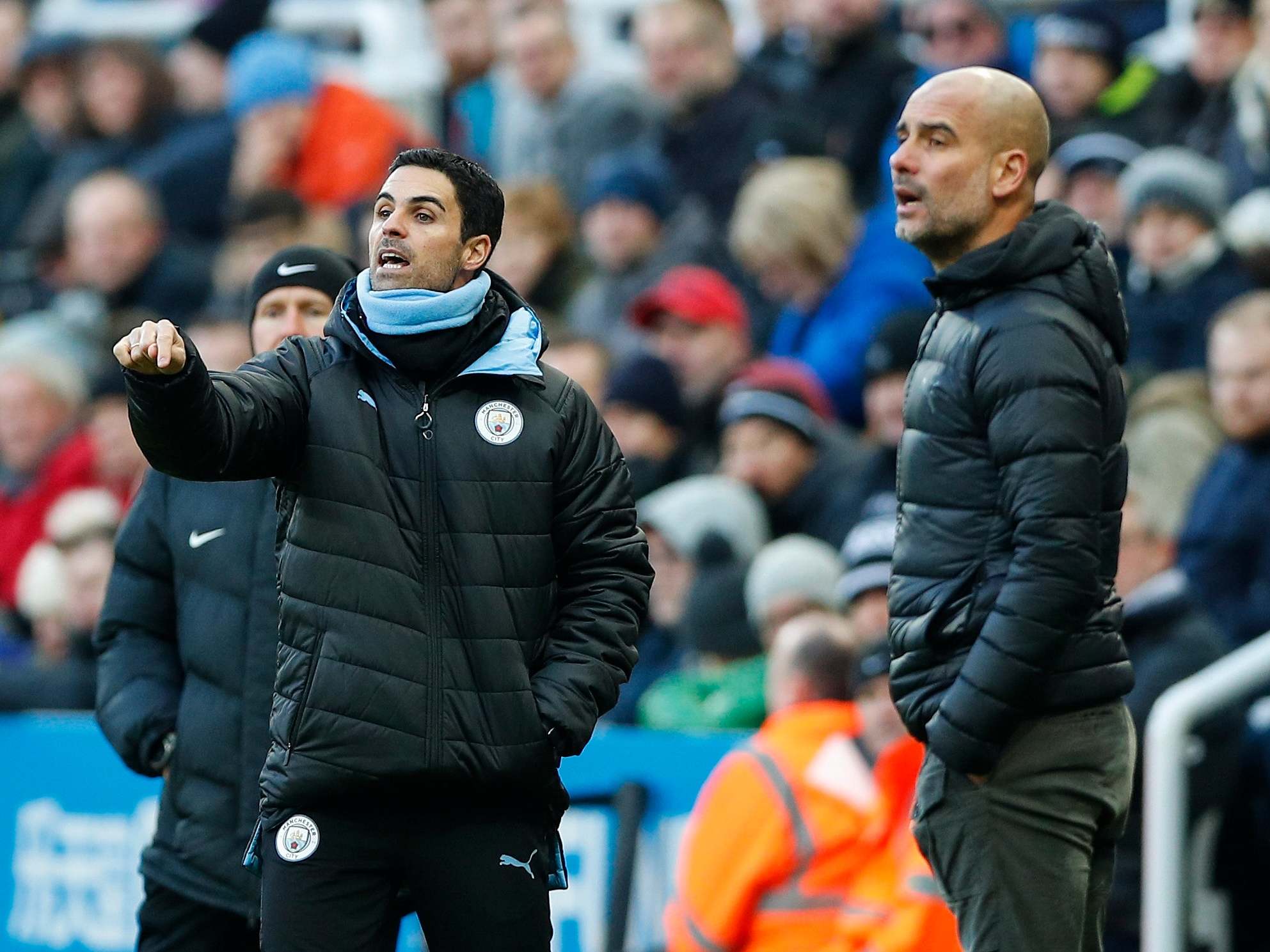 Pep Guardiola (right) will not block Mikel Arteta if Arsenal offer him the manager's job