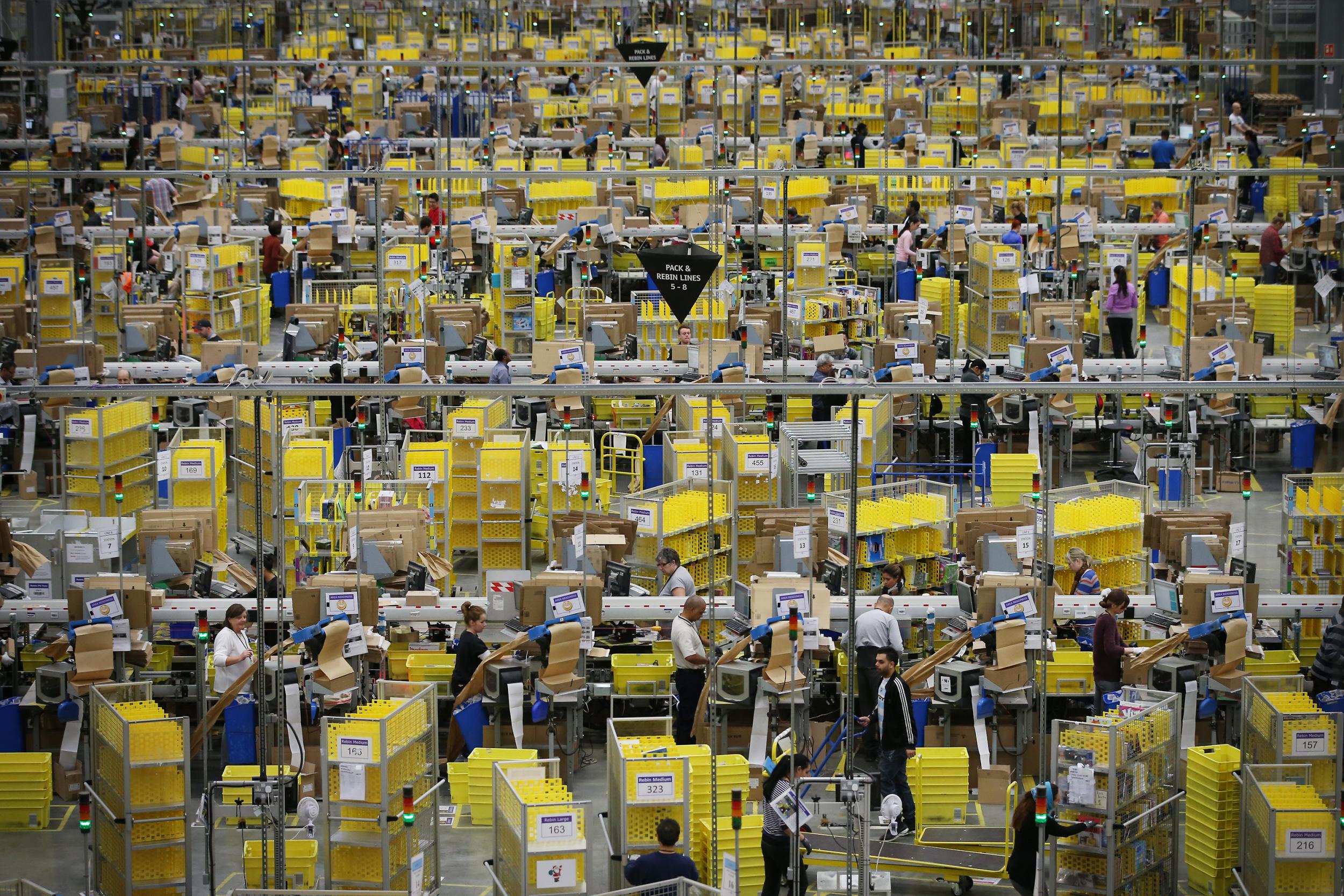 The lead up to Christmas is the busiest time of the year for Amazon warehouses such as this one in Hemel Hempstead, Hertfordshire (Getty)