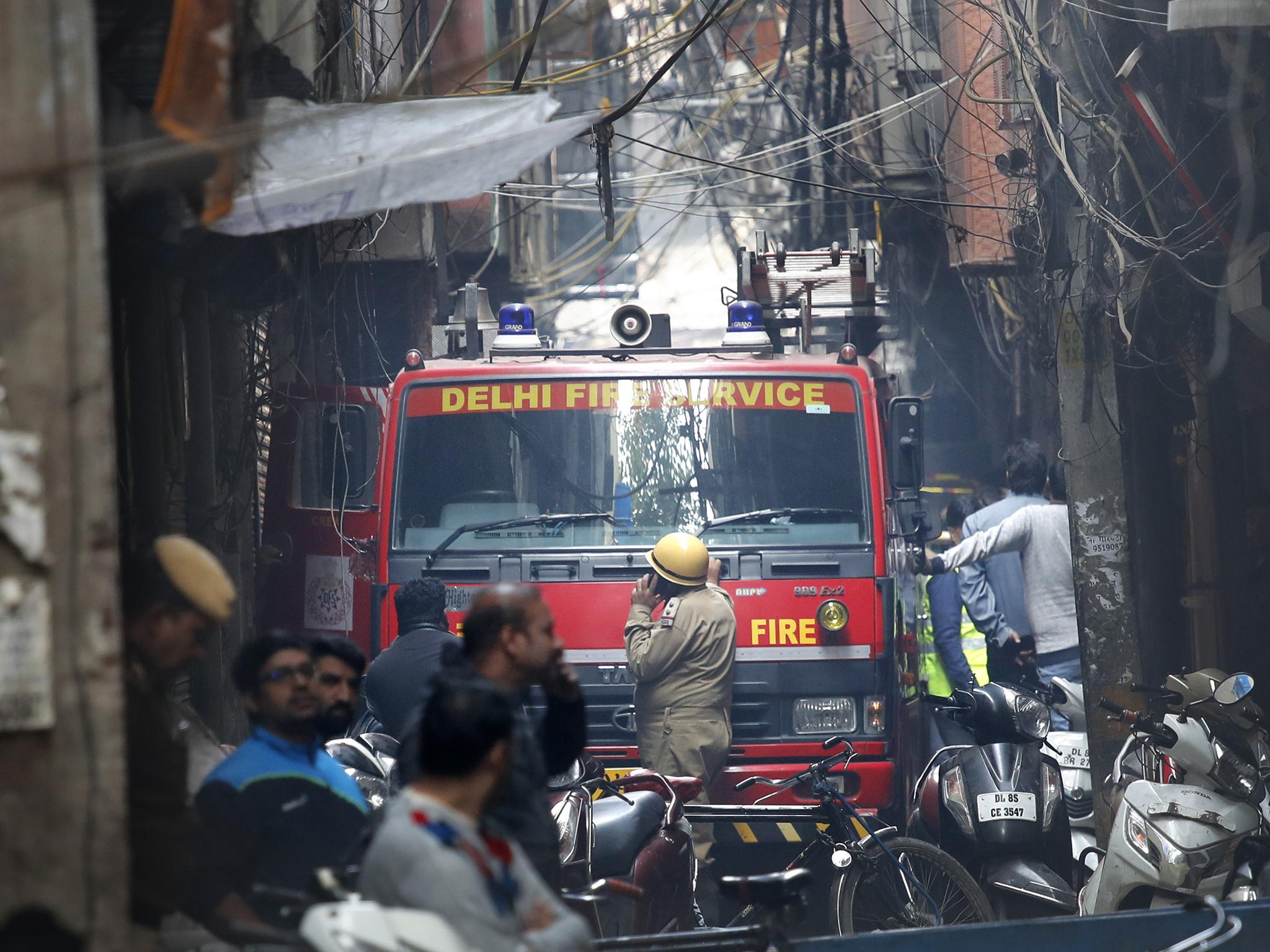 Fire broke out in an alleyway by New Delhi’s biggest wholesale market