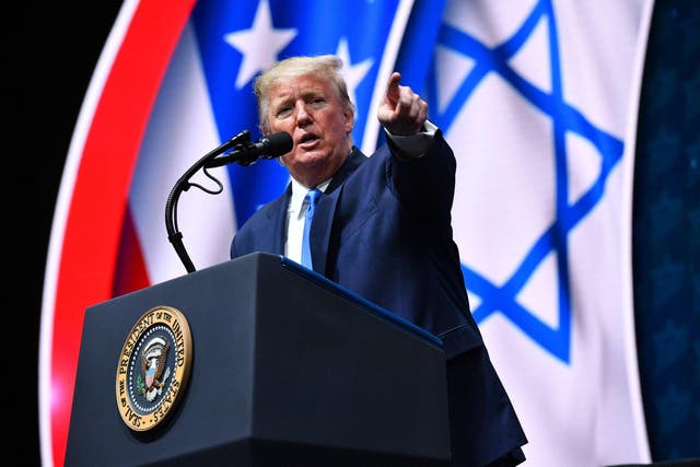 Donald Trump addresses the Israeli American Council National Summit in Florida