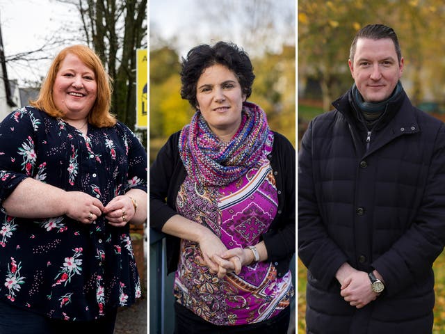 (L-R) The Alliance Party's Naomi Long, the SDLP's Claire Hanna and Sinn Fein's John Finucane