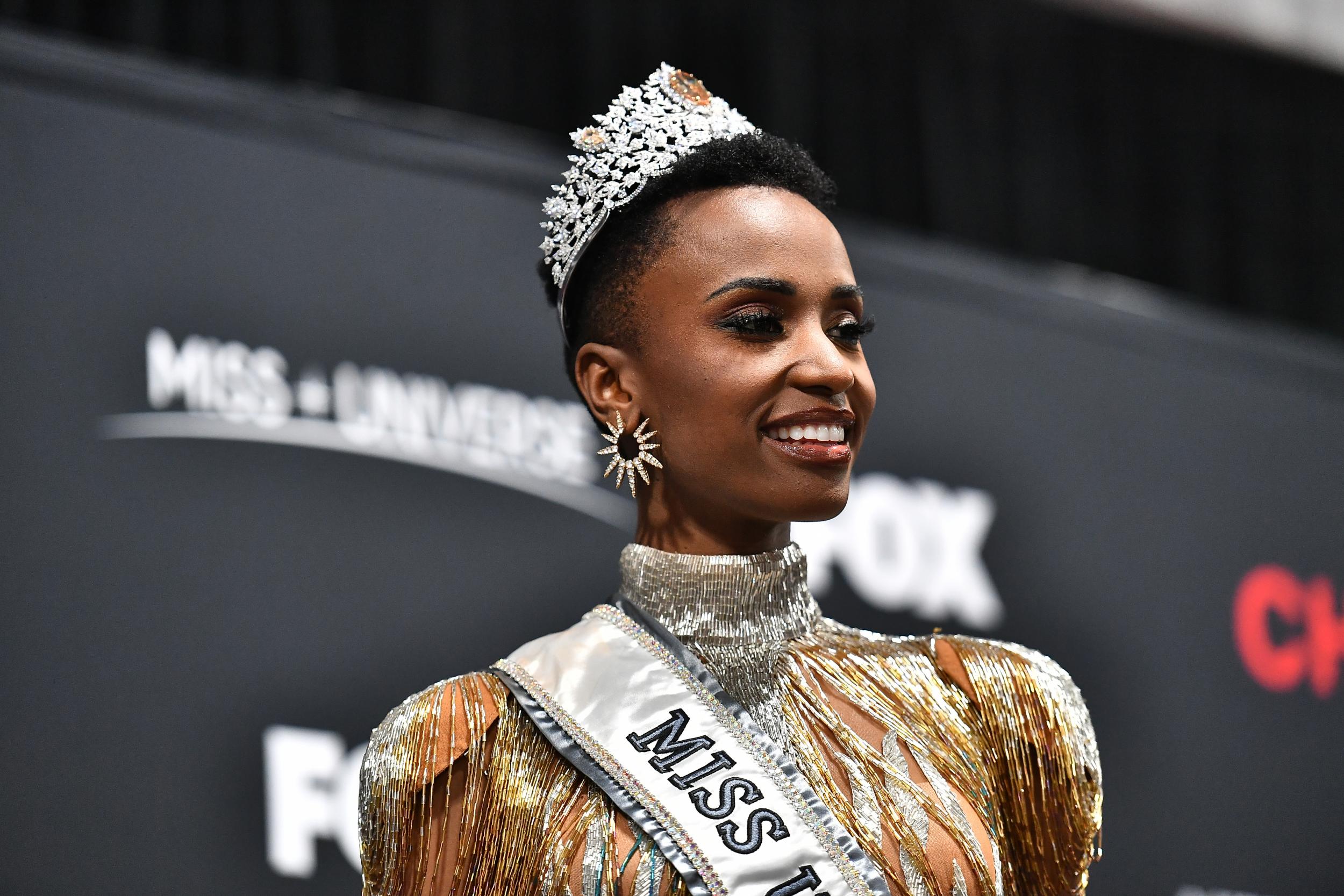Miss Universe 2019 Zozibini Tunzi, of South Africa, appears at a press conference following the pageant