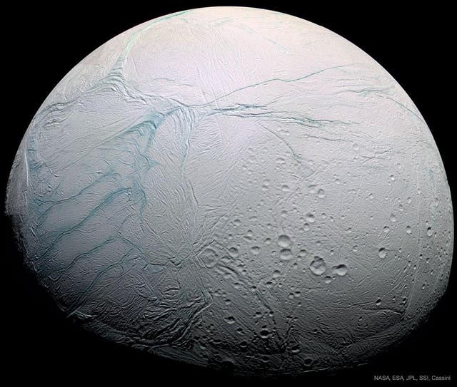 First seen by the Cassini mission to Saturn, Enceladus' "tiger stripes" are like nothing else known in our Solar System