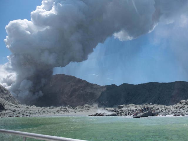 <p>File. An image provided by visitor Michael Schade shows White Island (Whakaari) volcano, as it erupts, in the Bay of Plenty, New Zealand, 9 December 2019</p>
