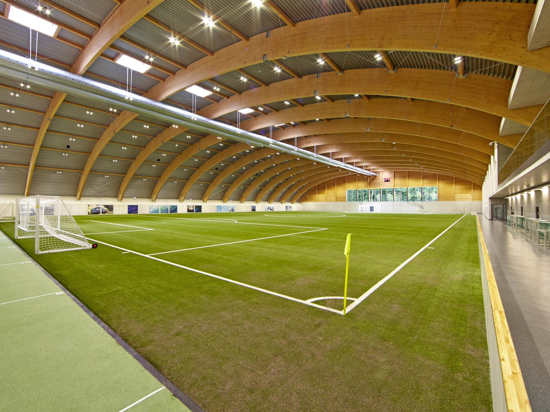 An indoor training pitch at RB Salzburg's high-tech academy