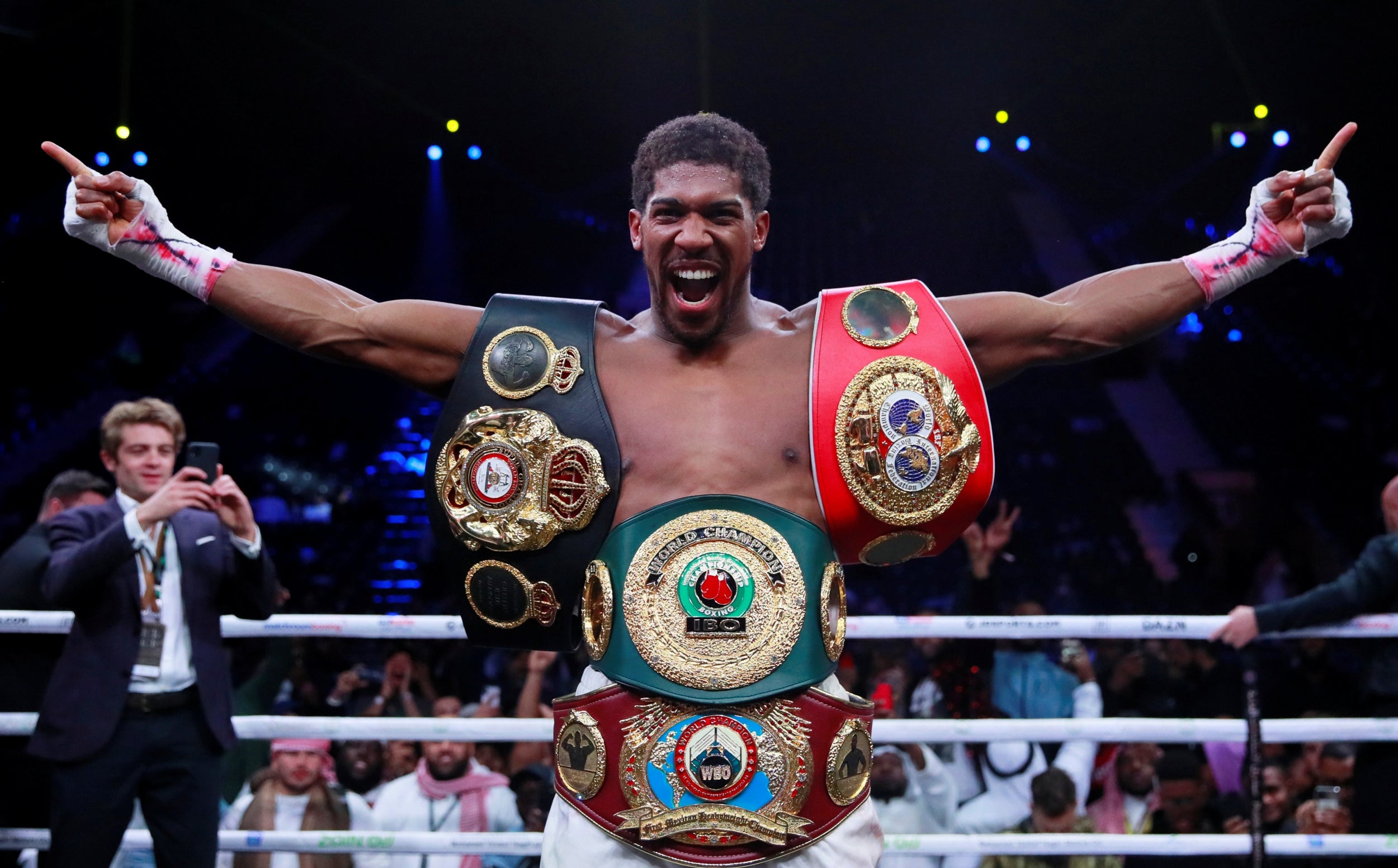 Joshua celebrates his victory over Ruiz