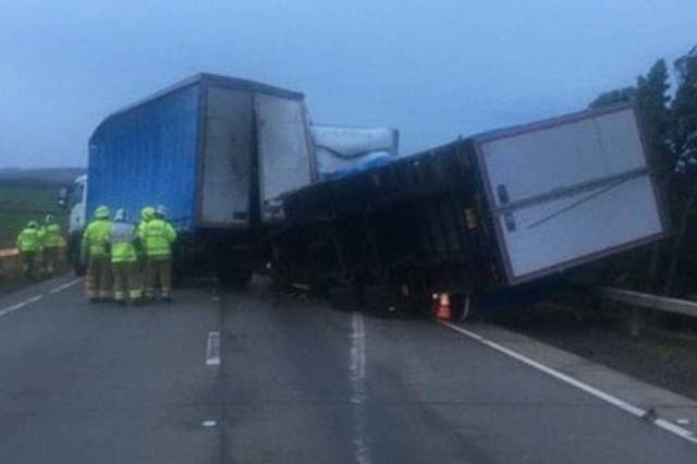 Two lorried toppled on the A1 between Innerwick and Skateraw in East Lothian