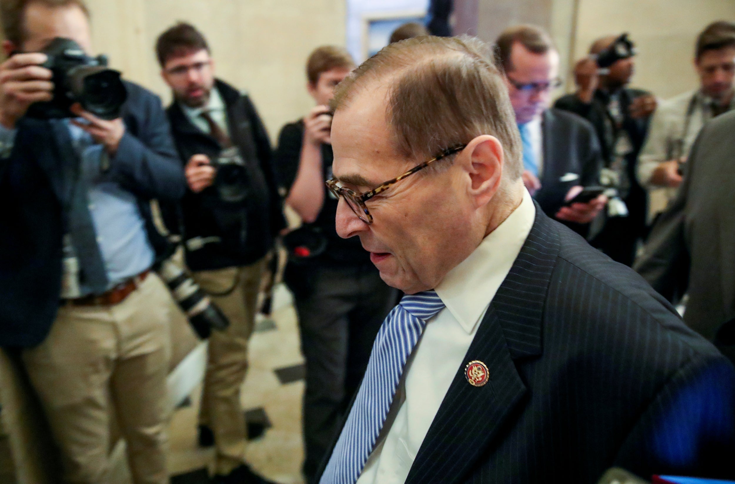 Jerrold Nadler, chairman of the House Judiciary Committee, walks into a press conference to announce articles of impeachment into Donald Trump