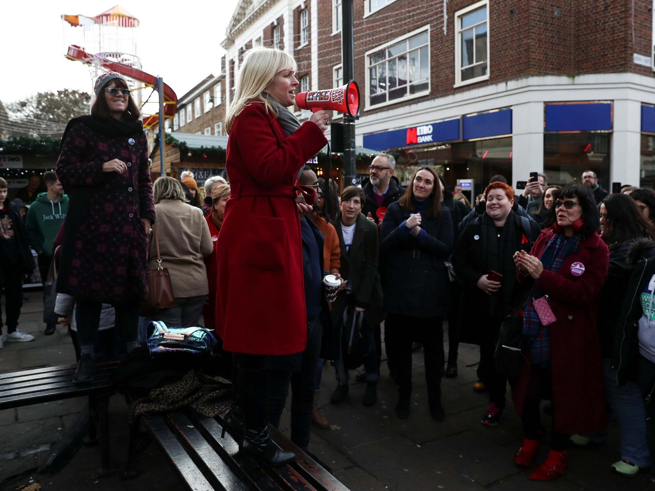 Labour candidate Rosie Duffield campaigns to win her Canterbury seat for a second time