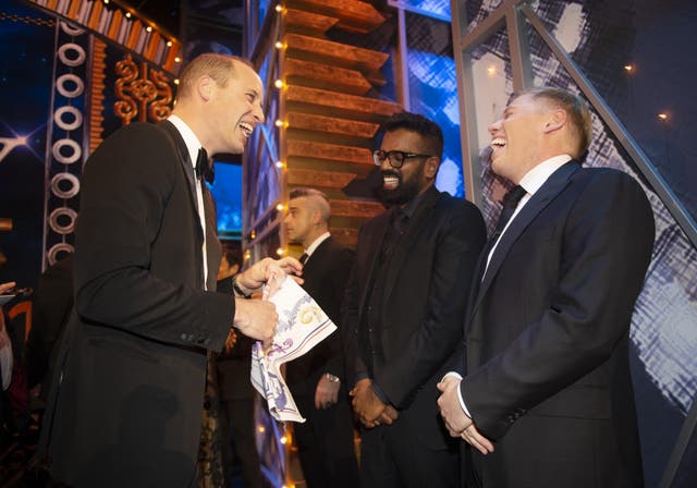 Prince William greets Romesh Ranganathan and Rob Beckett