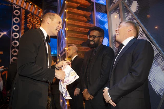 Prince William greets Romesh Ranganathan and Rob Beckett