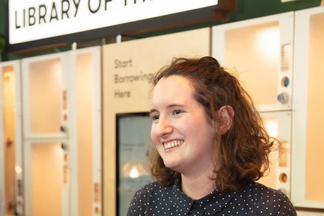 Sophia Wyatt, co-founder, in front of the Library of Things kiosk in South London