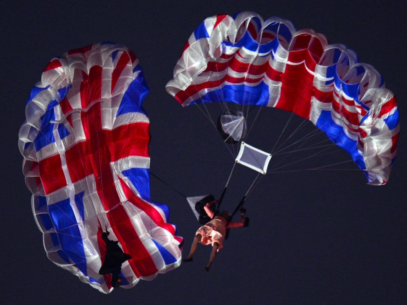 The Queen and James Bond parachute into the Olympic stadium. No, really...