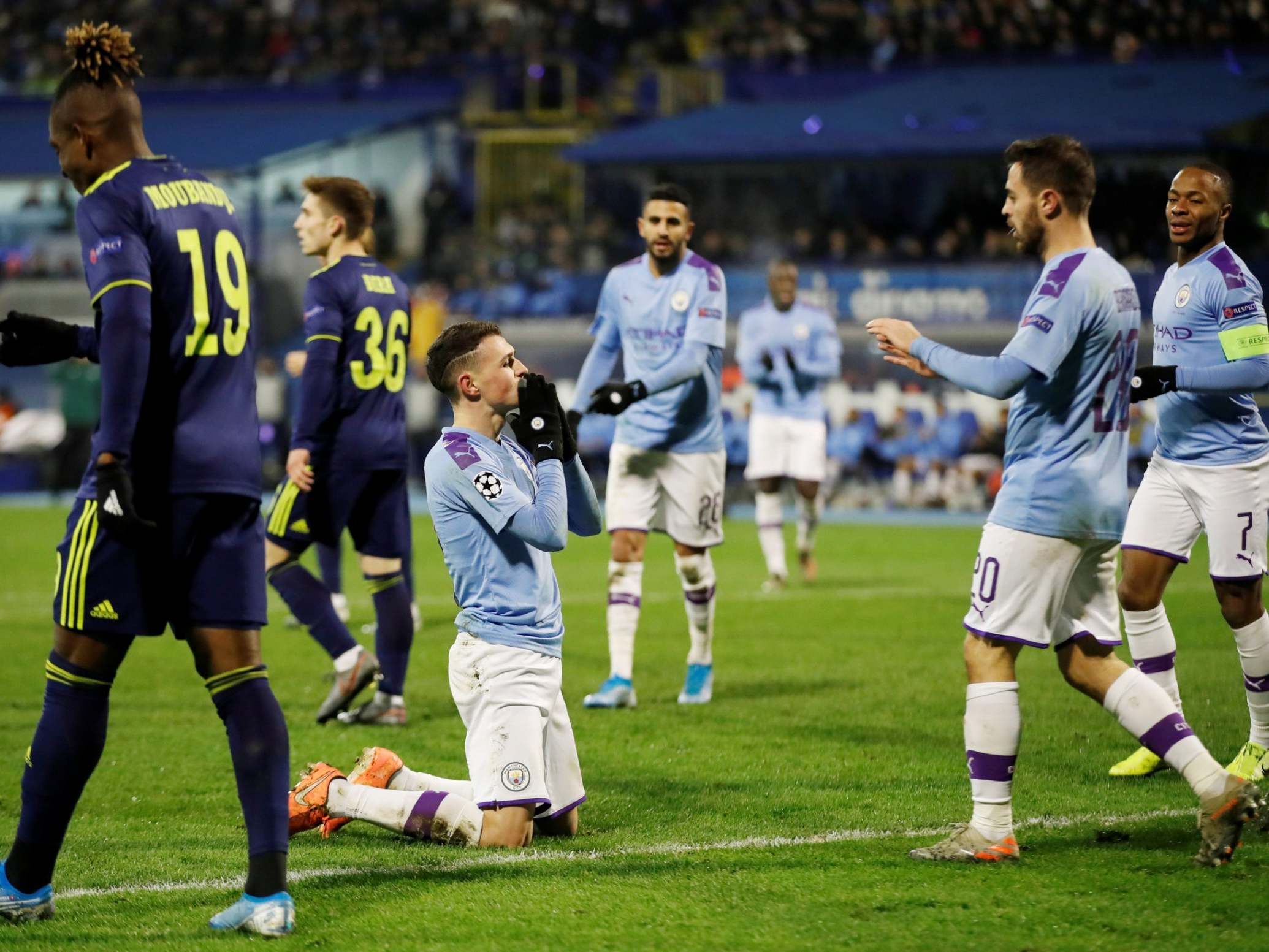 Phil Foden celebrates adding City's fourth goal of the game