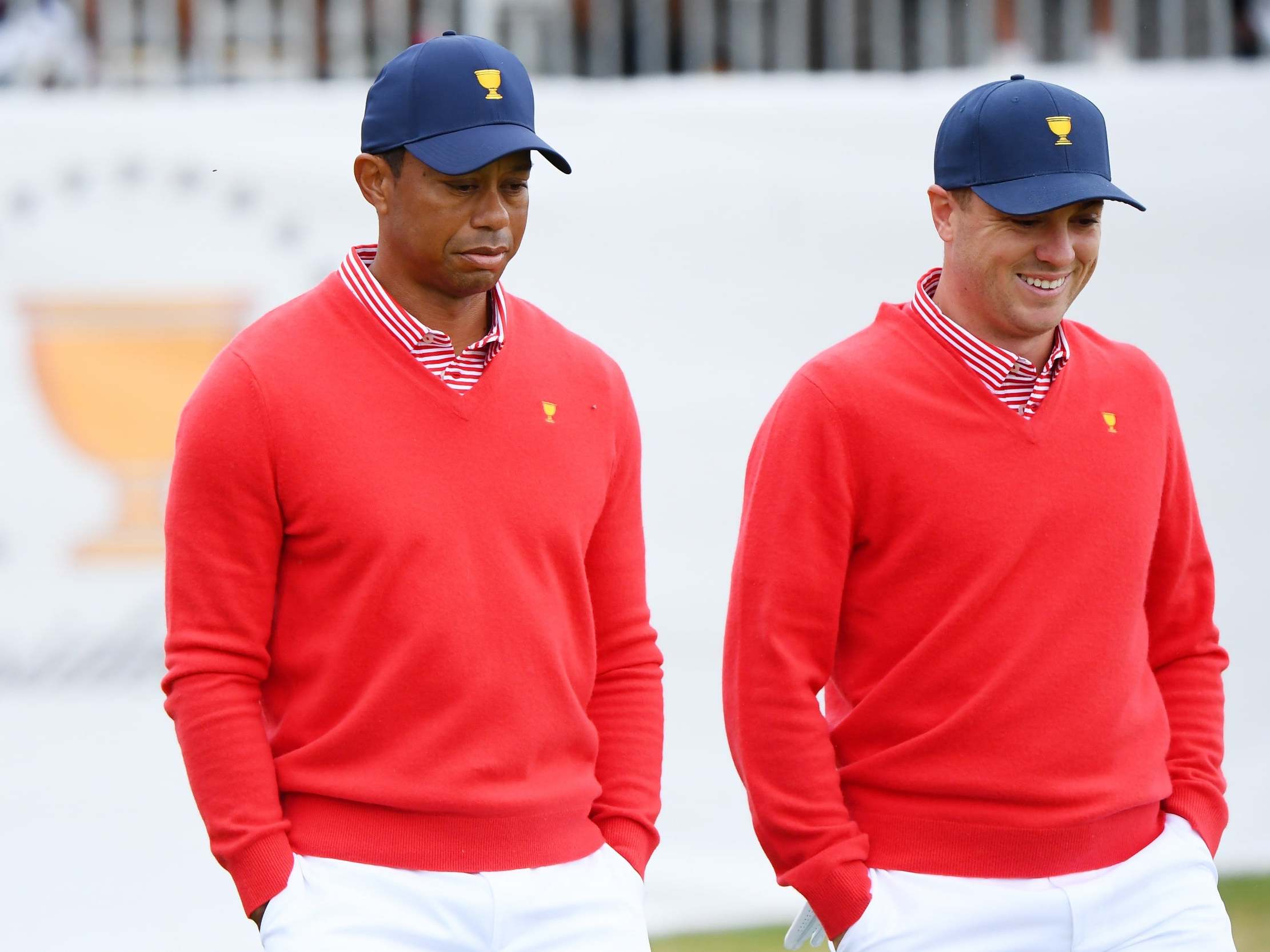 Tiger Woods and Justin Thomas recorded the USA's only point on day one of the Presidents Cup