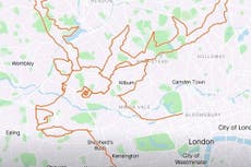London cyclist draws giant reindeer on 79-mile journey using Strava app