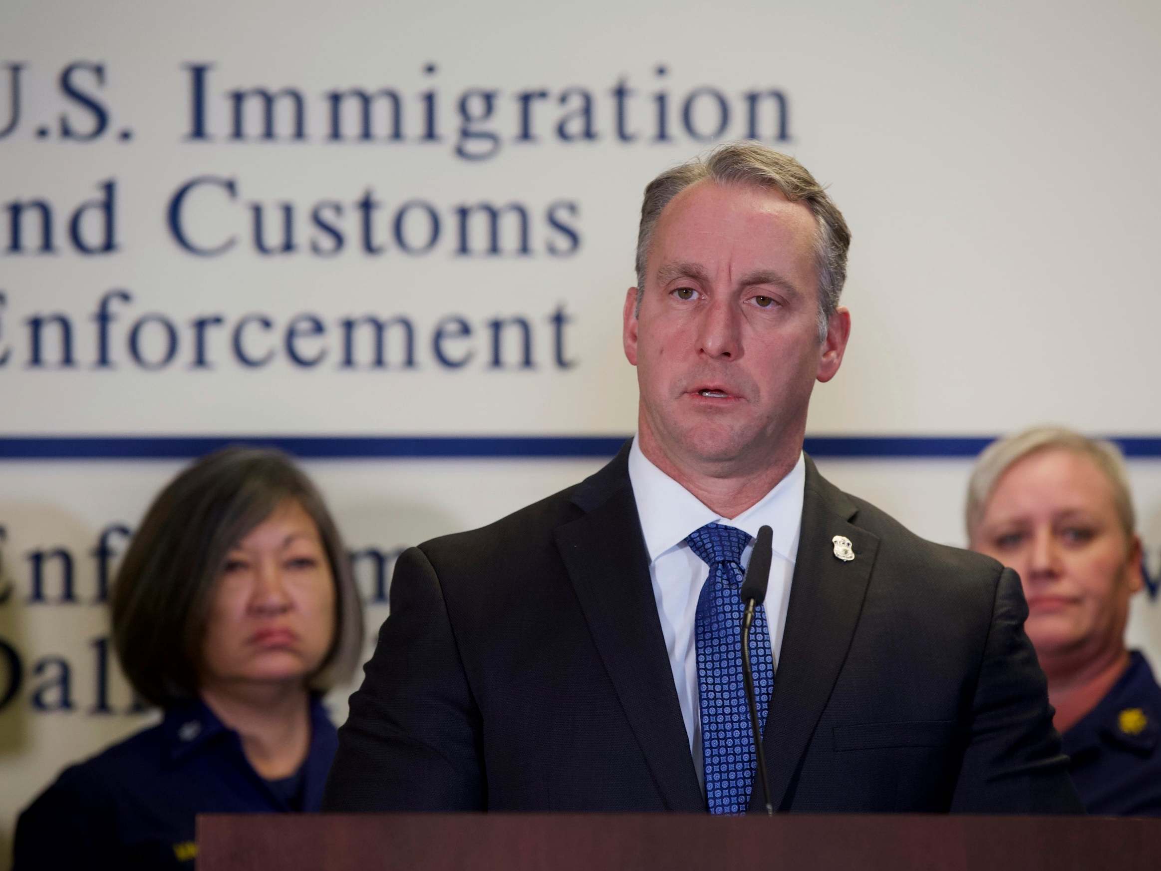 Acting ICE Director Matthew Albence announces new enforcement statistics for the nation during a news conference
