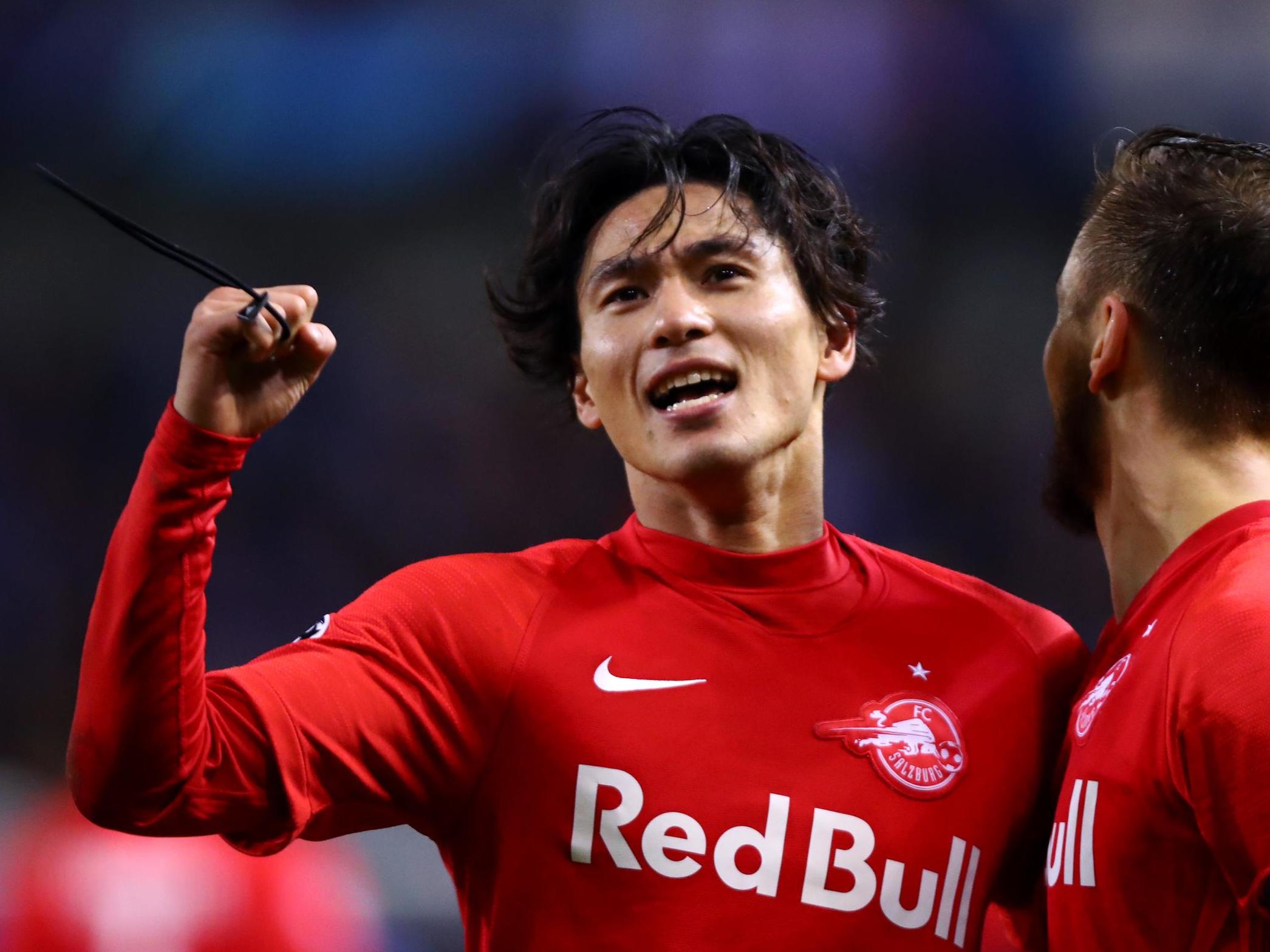 Takumi Minamino of RB Salzburg celebrates