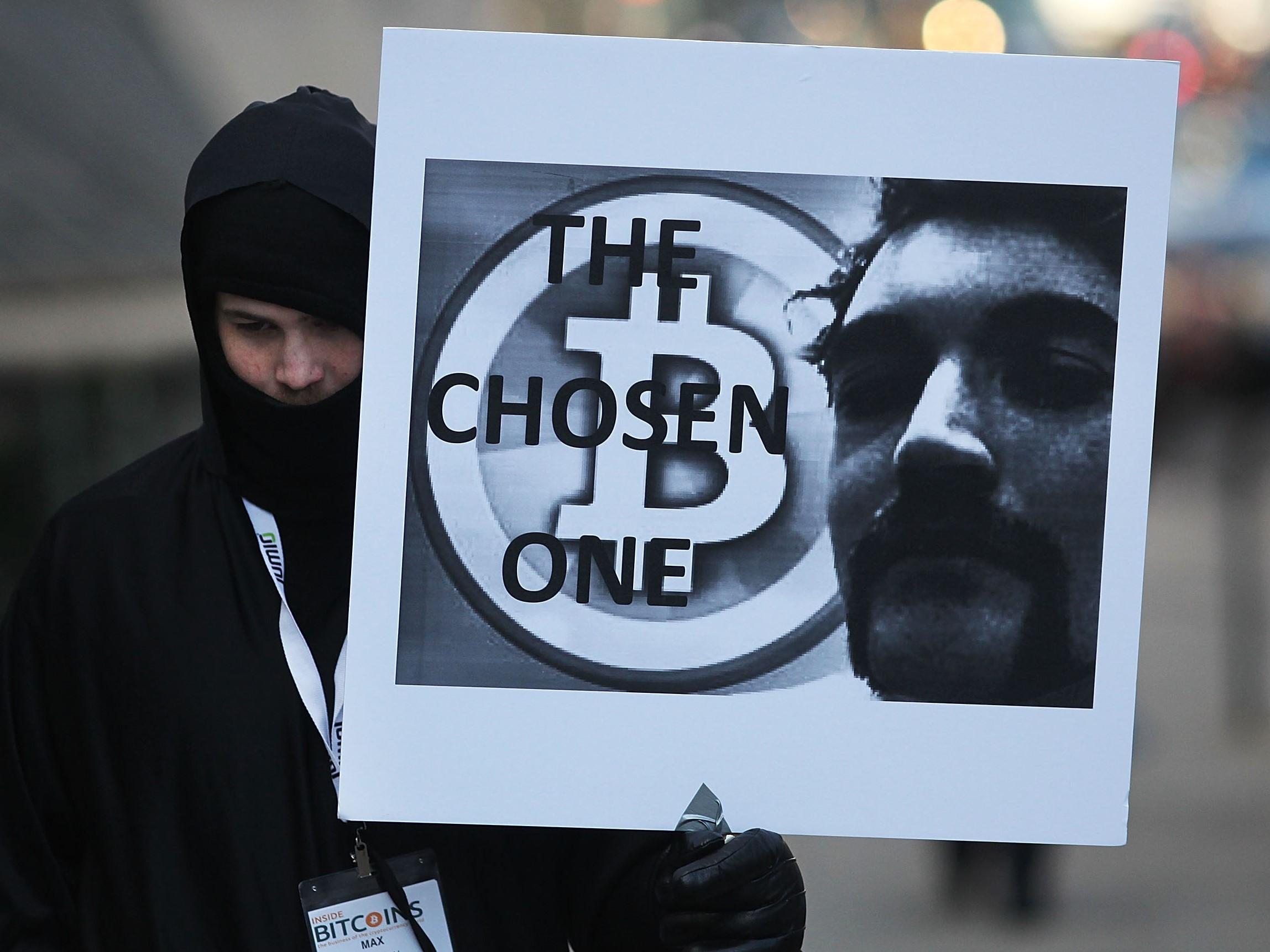 A supporter of Ross Ulbricht in front of a New York court house during the Silk Road founder's trial on 13 January, 2015