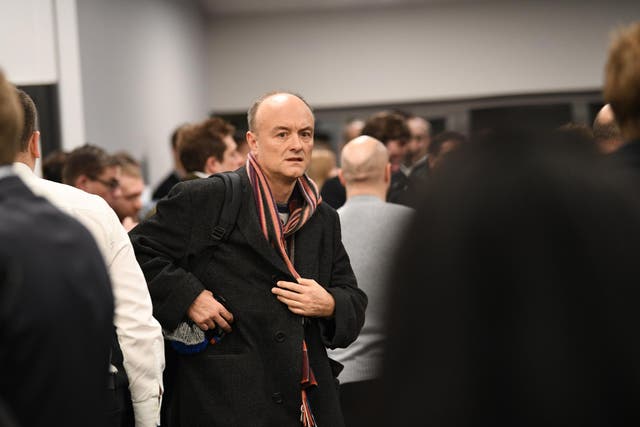 Dominic Cummings at a rally with party supporters in Westminster on Friday, after the Conservatives were returned to power with an increased majority