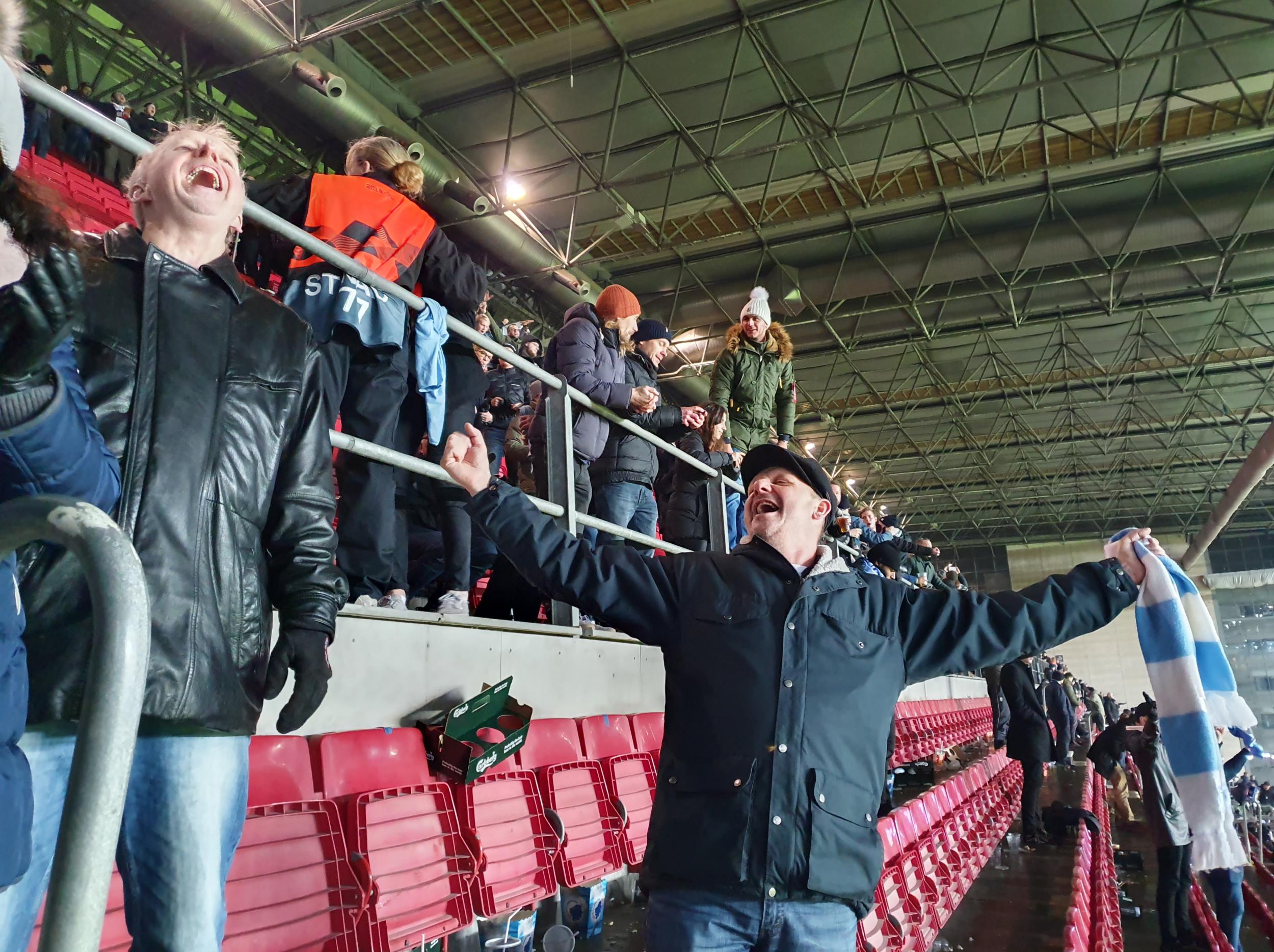 Malmo supporters celebrate in the home section (Lee Roden)