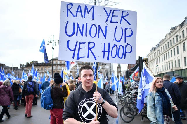 Scottish independence supporters at an indyRef2 rally in George Square, Glasgow, November