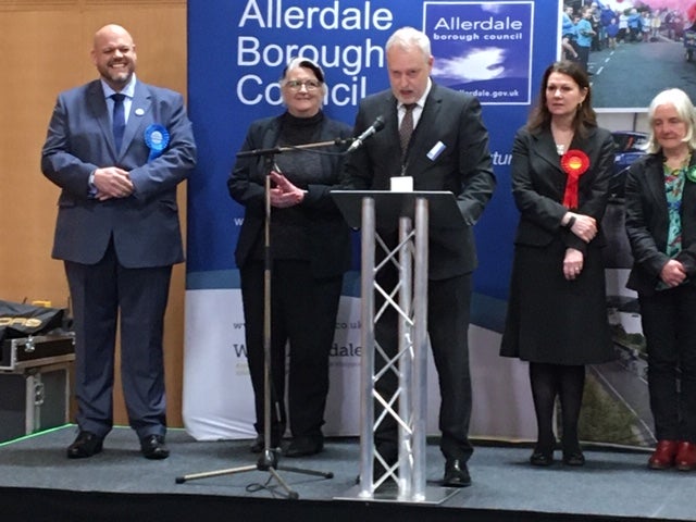 Conservative Mark Jenkinson is announced winner at the Workington constituency