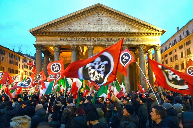 CasaPound activists rally outside the Pantheon in Rome last year