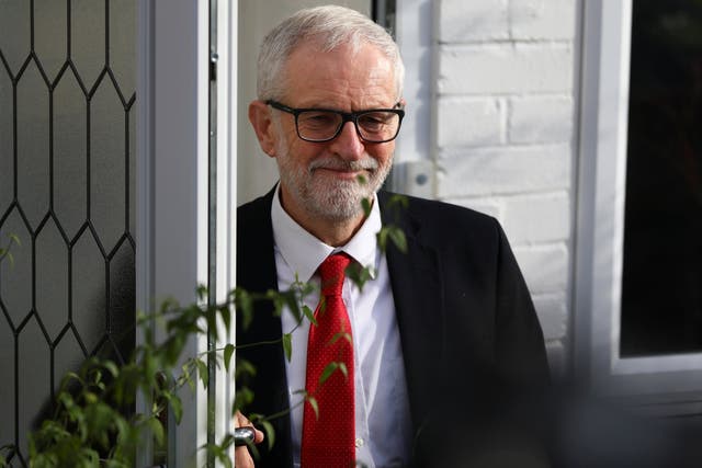 Britain's opposition Labour Party leader Jeremy Corbyn leaves his home, following the results of the general election