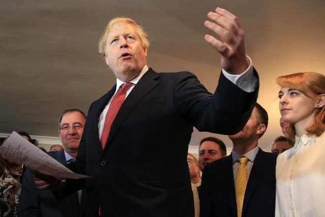 Boris Johnson speaks to supporters at Sedgefield Cricket Club in County Durham, northeast England, on 14 December 2019