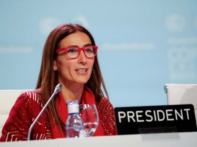 Carolina Schmidt, president of the UN Climate Change Conference (COP25), attends a plenary session during the ongoing negotiations in Madrid, Spain, on 15 December 2019