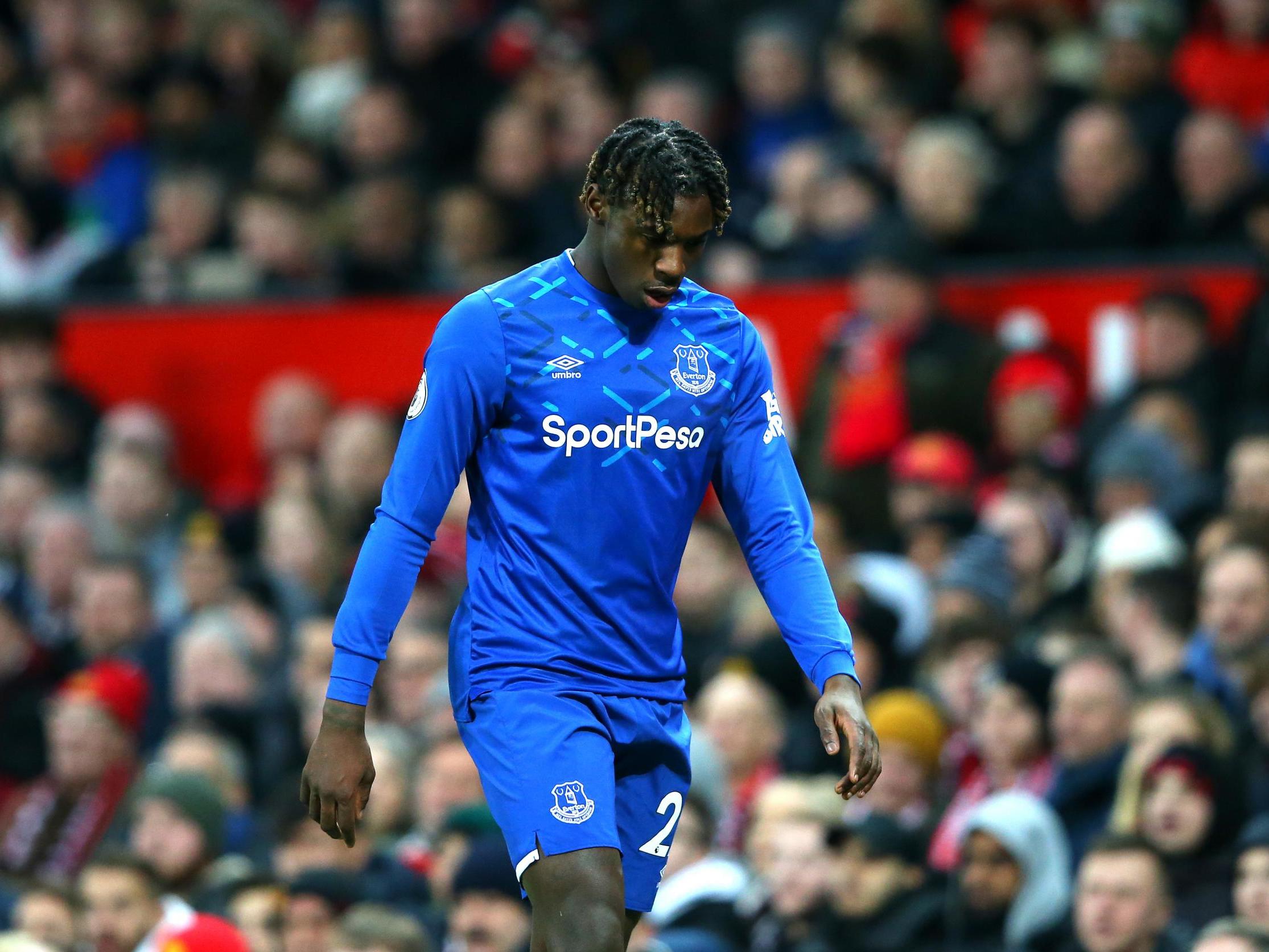 Everton striker Moise Kean walks off the pitch at Old Trafford